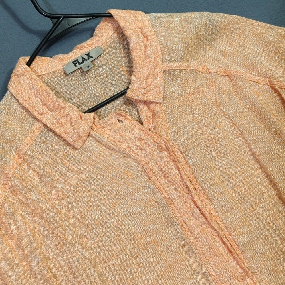 Flax Top Women's S Peach Linen Slub Short Sleeve Popover